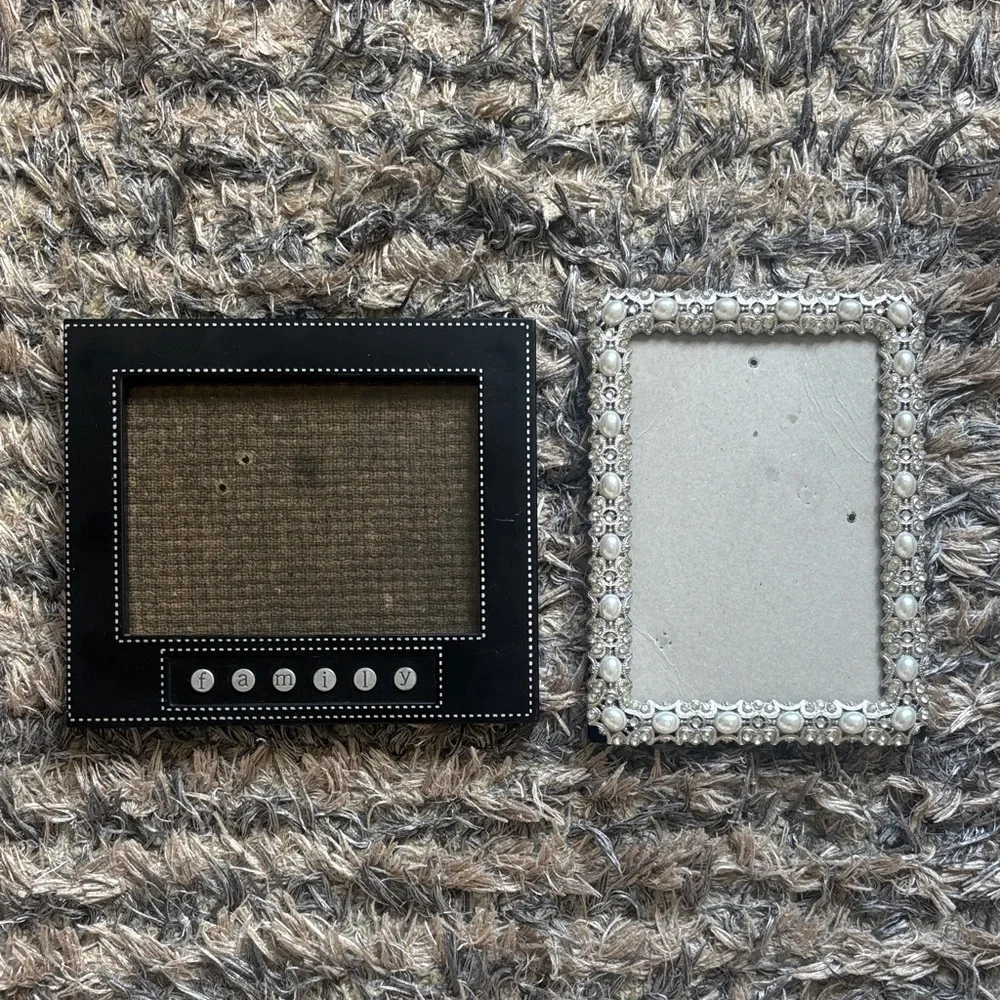 Pearl & Rhinestone Silver Photo Frame, Black Leather-Look family Photo Frame 5x7
